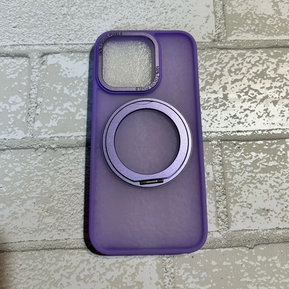 QTlier Purple Phone Case with Magnetic Rotating Ring Stand - iPhone 15 pro max